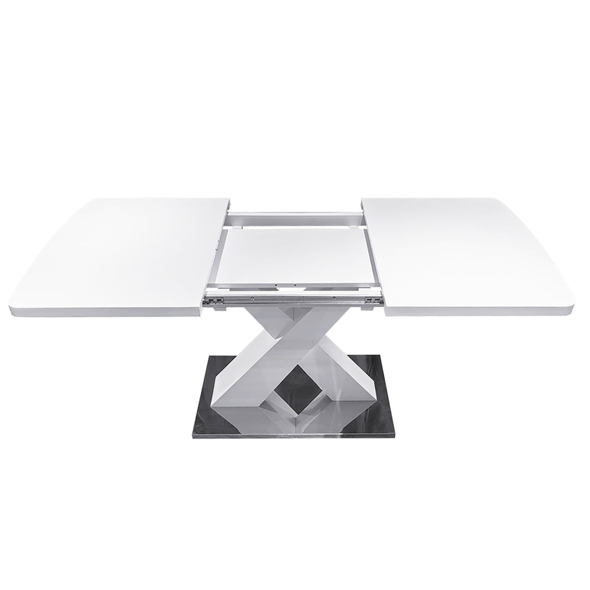 Rectangle dining table with X-shaped steel base by Anthony & Home, featuring a sleek wood tabletop for modern dining spaces.