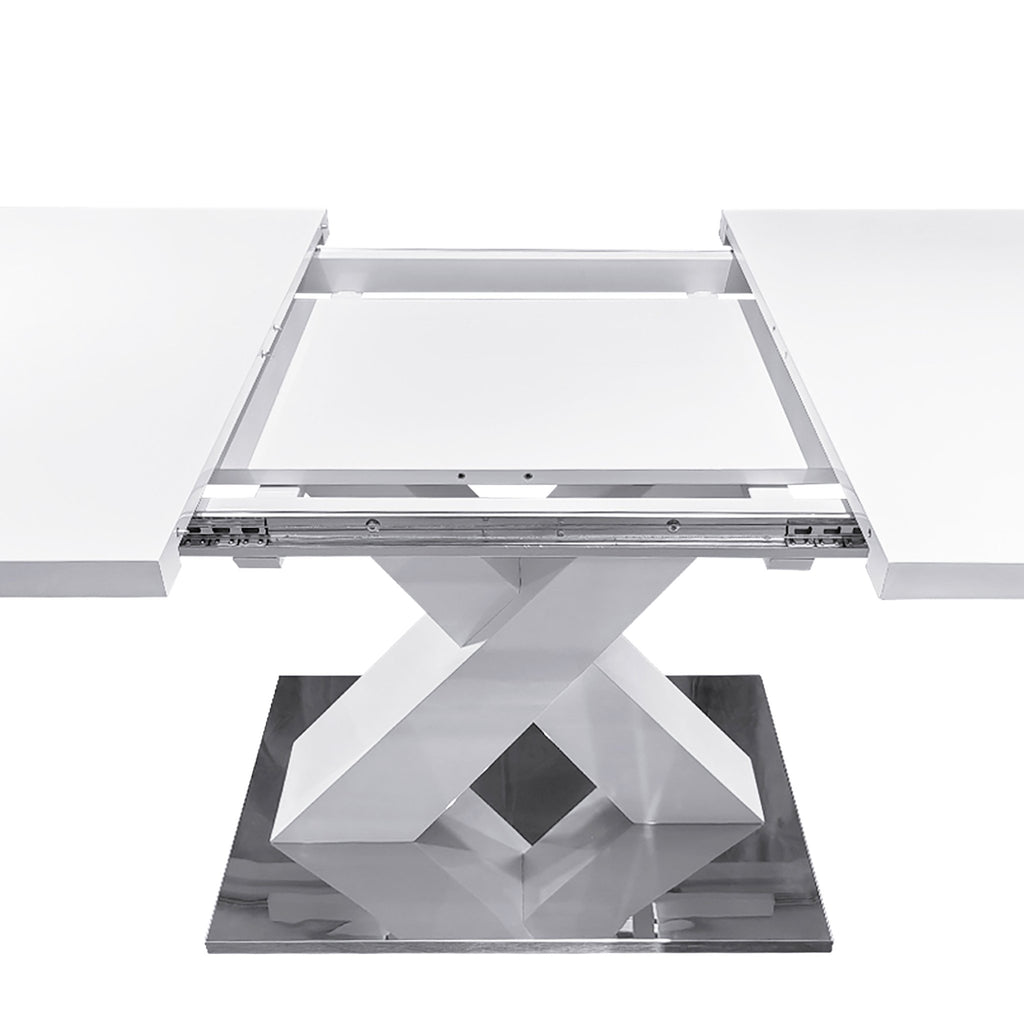 Rectangle dining table with X-shaped steel base by Anthony & Home, showcasing a sleek modern design and sturdy construction.