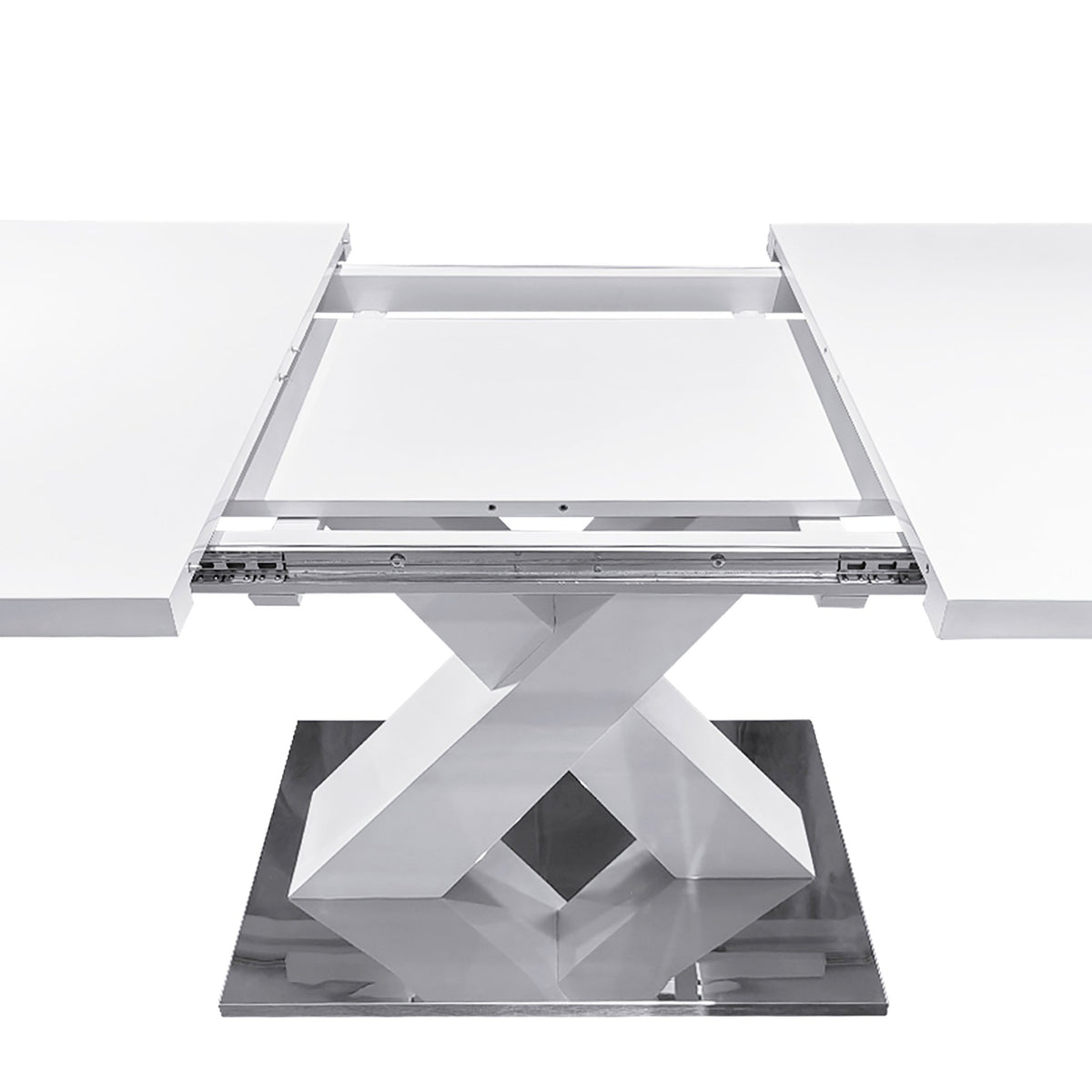 Rectangle dining table with X-shaped steel base by Anthony & Home, showcasing a sleek modern design and sturdy construction.