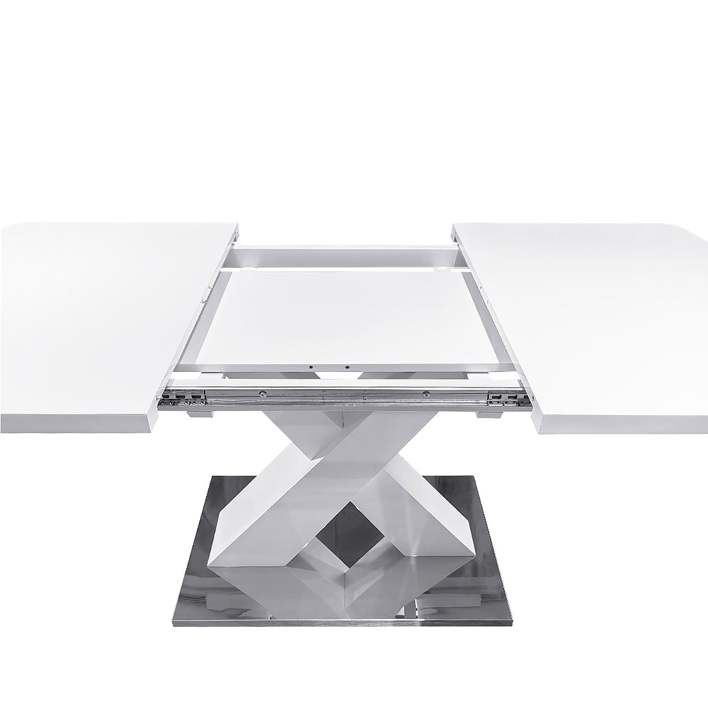 Rectangle dining table with X-shaped steel base by Anthony & Home, showcasing a modern design and sturdy construction.
