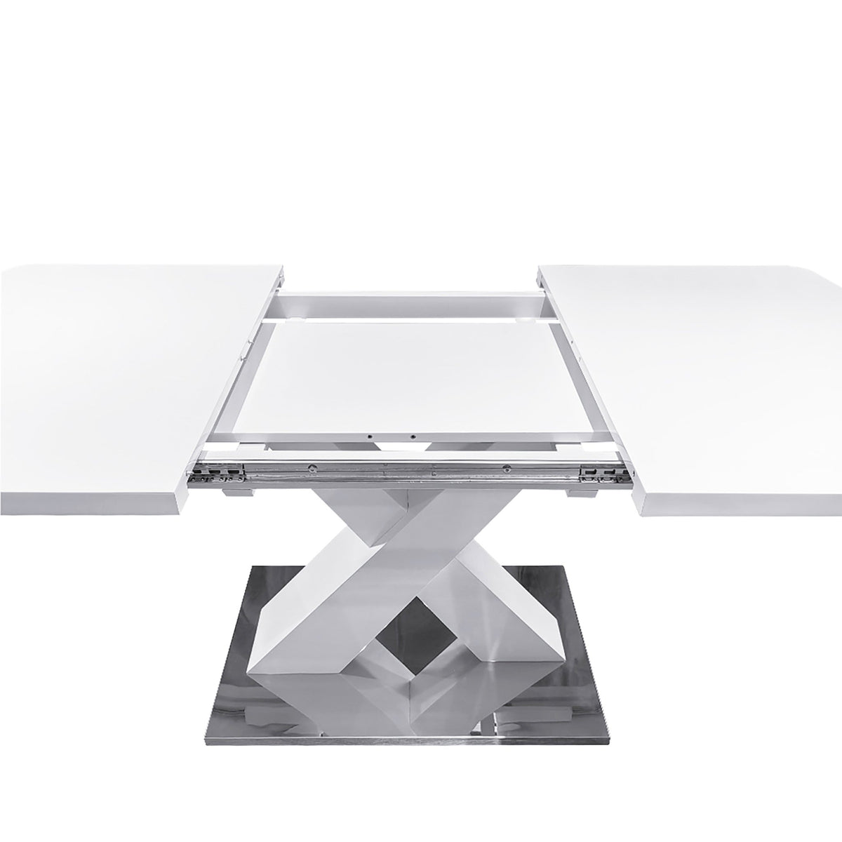 Rectangle dining table with X-shaped steel base by Anthony & Home, showcasing a modern design and sturdy construction.