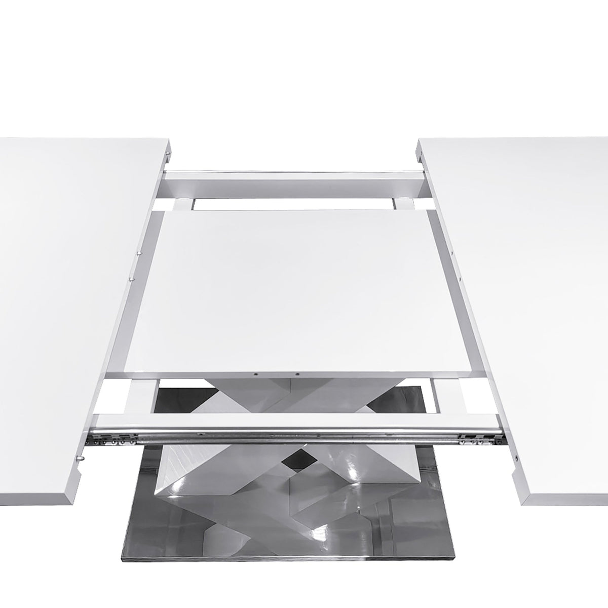 Rectangle dining table with X-shaped steel base by Anthony & Home, showcasing a modern wooden tabletop and sleek industrial design.