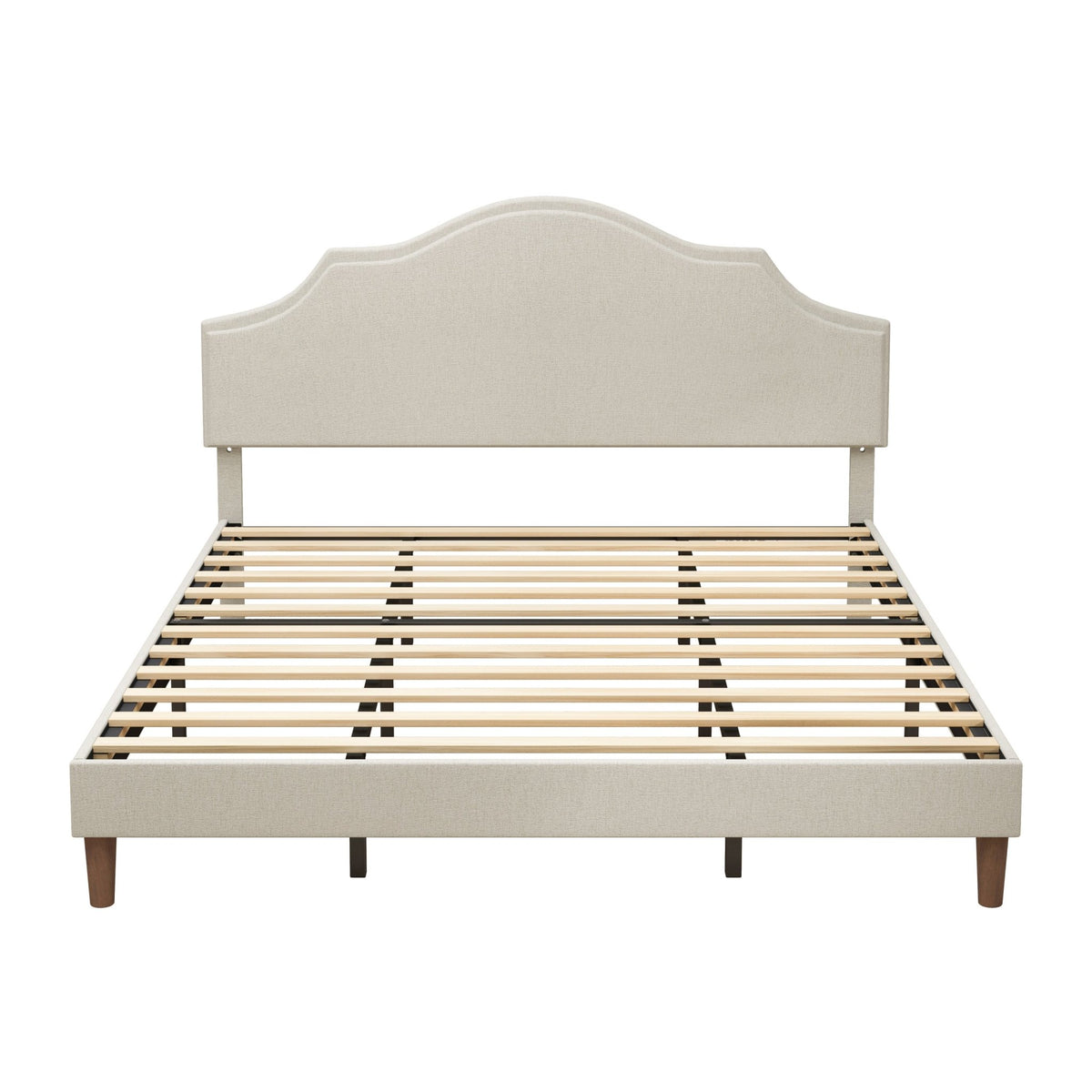 Linen upholstered king bed frame with adjustable headboard by Anthony & Home, showcasing a modern bedroom setup.