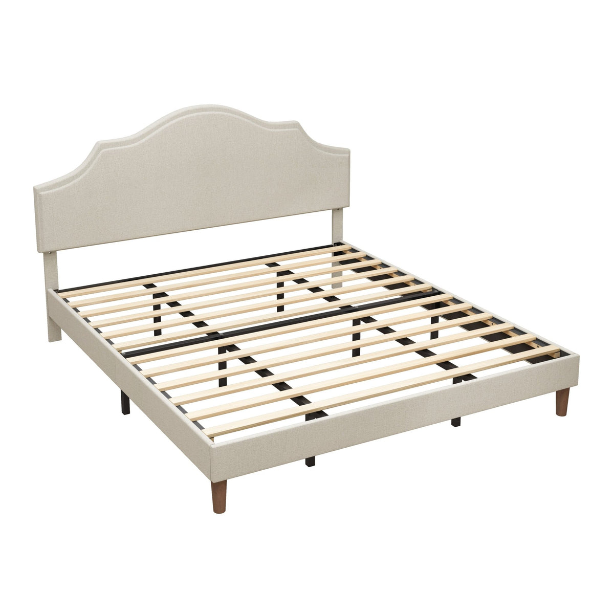 Linen upholstered king bed frame with adjustable headboard by Anthony & Home, featuring a modern design and plush fabric.
