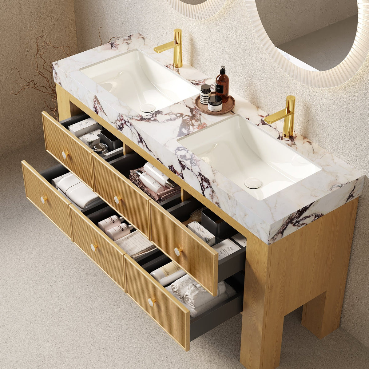 Anthony & Home LONIS 60-inch bathroom vanity with black finish and sintered stone countertop, modern bathroom furniture.
