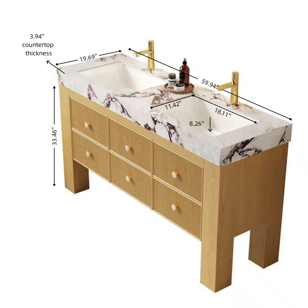 Anthony & Home LONIS 60-inch bathroom vanity with sleek sintered stone top and modern design, shown in a stylish bathroom setting.