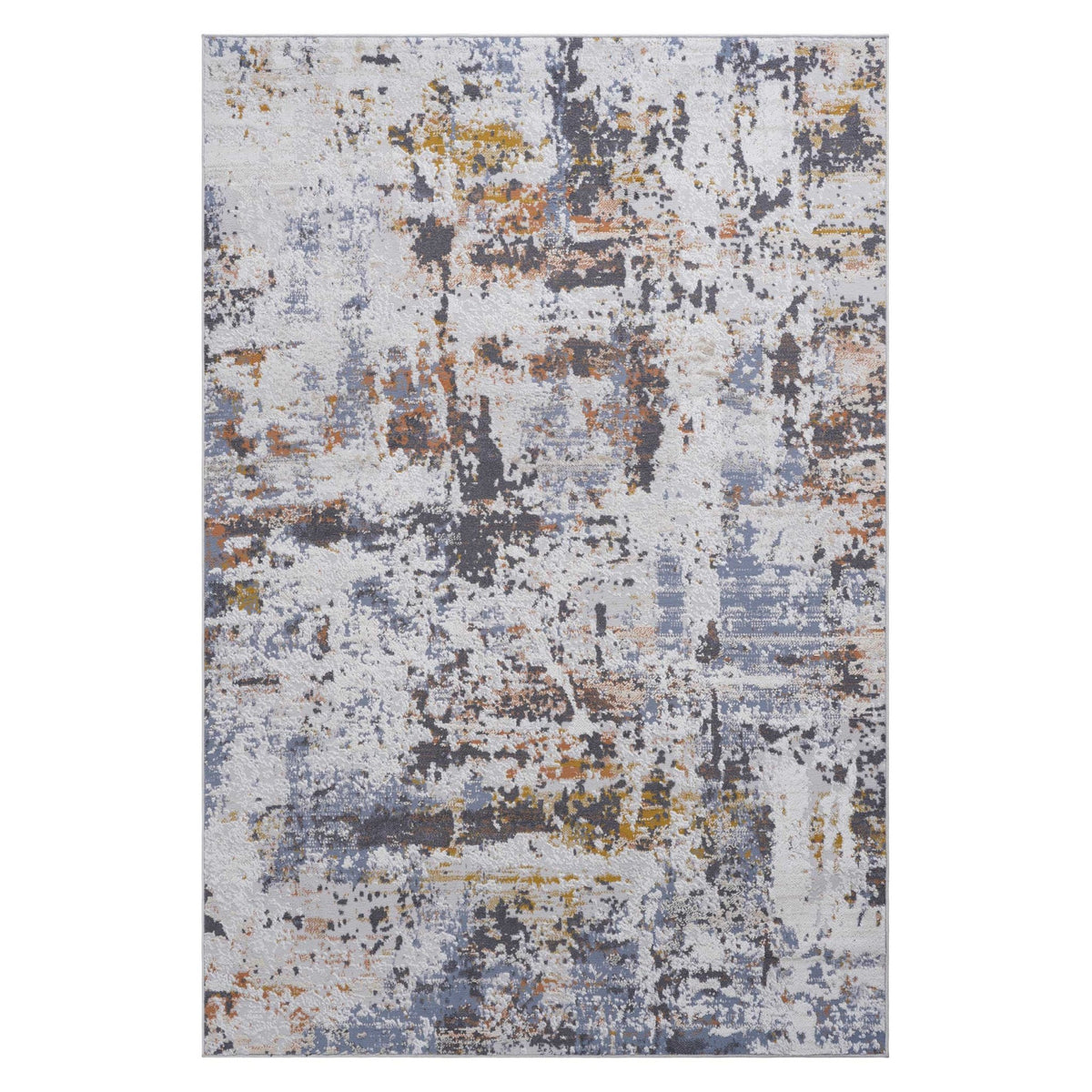 Ivory and navy abstract area rug from Anthony & Home's Loom and Luxe Collection, featuring modern geometric patterns on soft fabric.