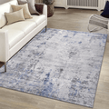 Silver abstract polyester area rug by Loom and Luxe Signature, featuring modern design and soft texture from Anthony & Home.