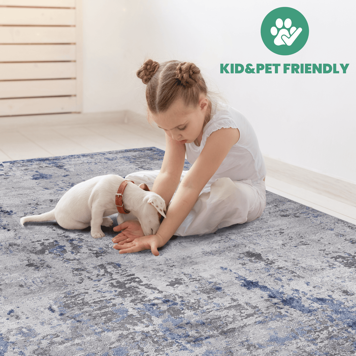 Silver abstract polyester area rug from Loom and Luxe Signature collection by Anthony & Home, showcasing a stylish modern design.