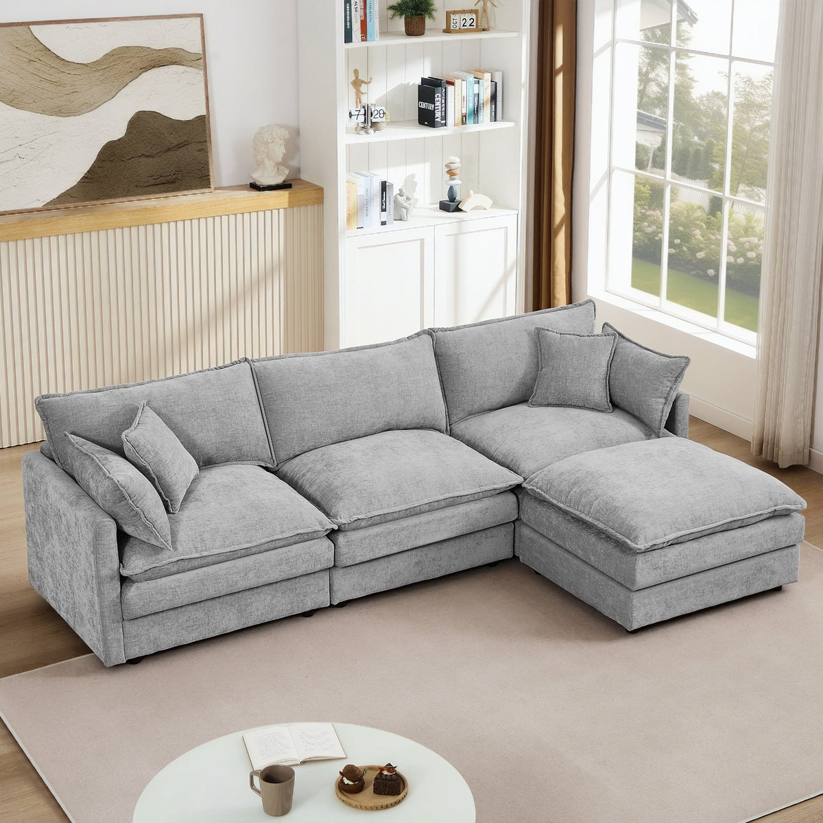 Luxe Chenille Atelier modular sectional sofa by Anthony & Home with plush, soft fabric and modern design in a cozy living room setting.