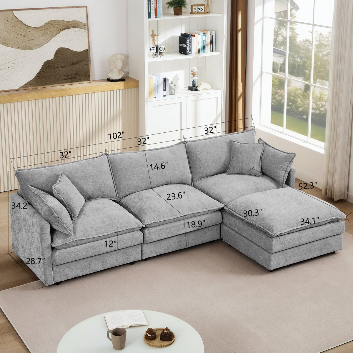 Luxe Chenille Atelier modular sectional sofa by Anthony & Home with plush cushions and contemporary design.
