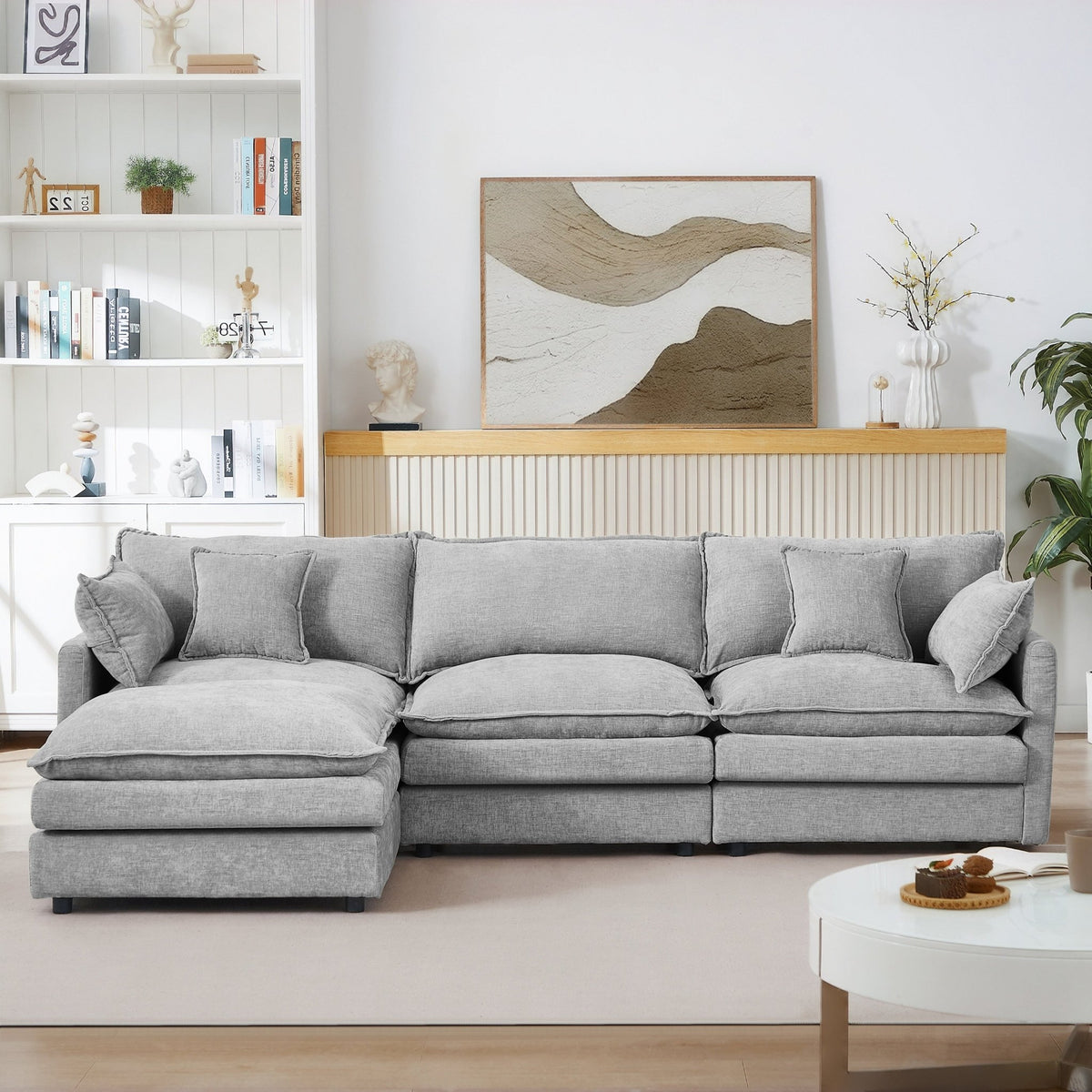 Anthony & Home Luxe Chenille Atelier Modular Sectional Sofa with plush fabric and customizable seating arrangement.