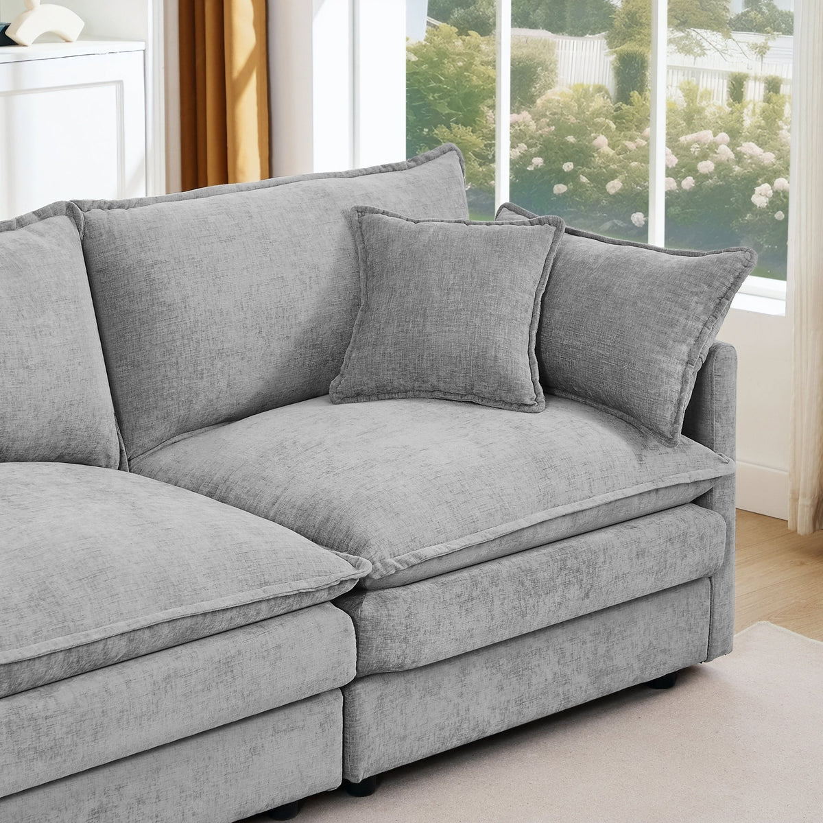 Luxe Chenille Atelier modular sectional sofa by Anthony & Home, showing plush fabric and contemporary design in a living room setting.