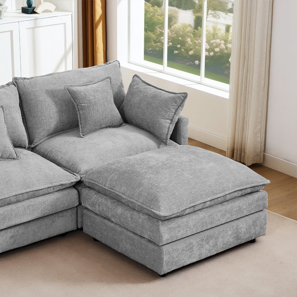 Luxe chenille Atelier modular sectional sofa by Anthony & Home with plush cushions and modern design in a stylish living room setting.