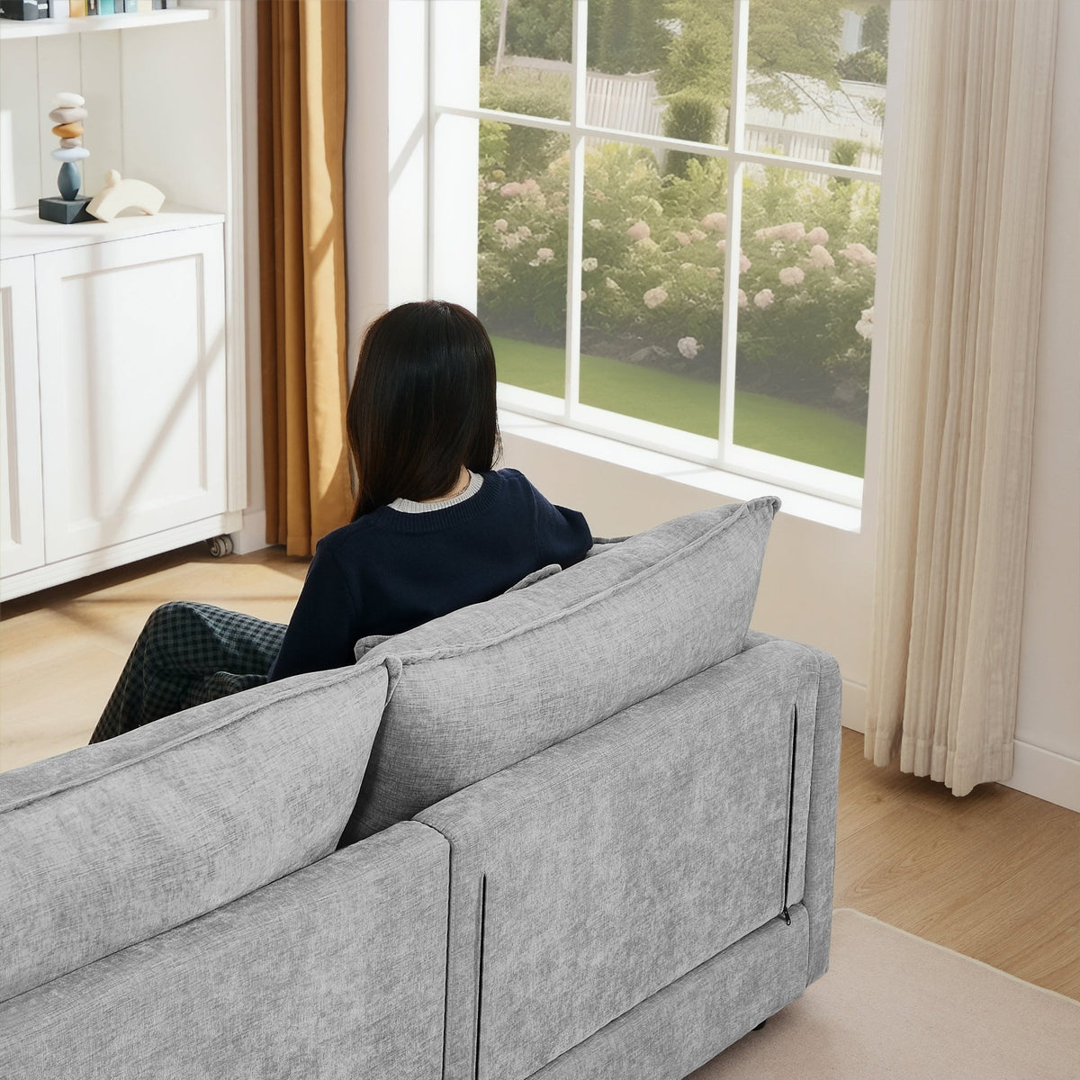 Luxe Chenille Atelier modular sectional sofa by Anthony & Home featuring plush fabric, modern design, and customizable seating options.