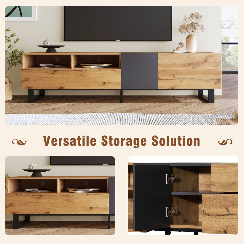 Anthony & Home Luxe Collection limited wood media console with grey accent, featuring sleek design and ample storage space.