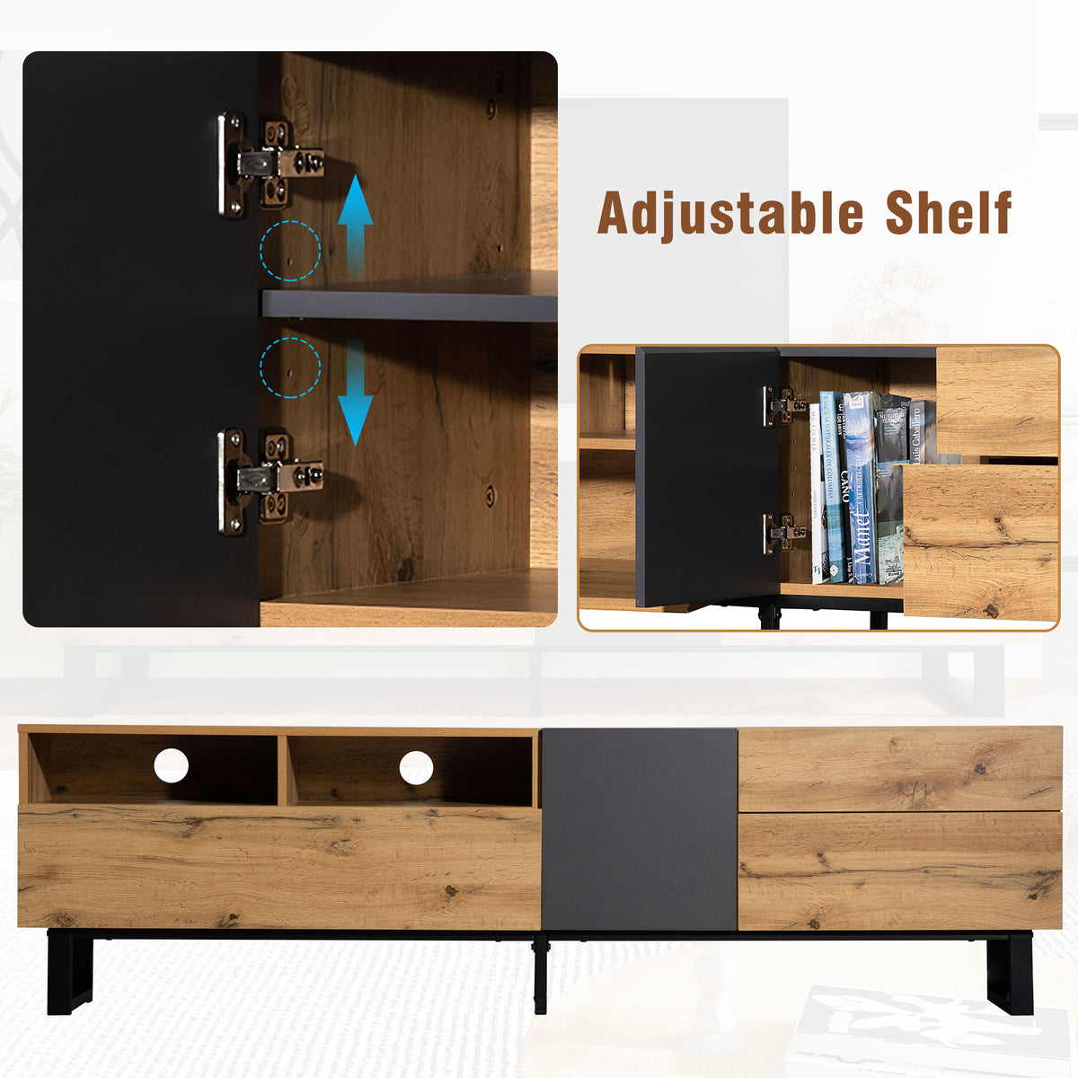 Anthony & Home Luxe Collection limited wood media console with grey accents, showcasing sleek design and ample storage space.