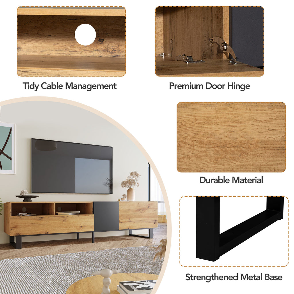 Anthony & Home Luxe Collection wood media console with grey accent, showcasing sleek design and storage space.