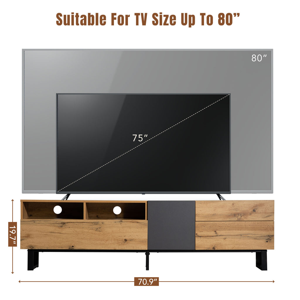 Anthony & Home Luxe Collection limited wood media console with grey accents, showcasing modern design and sleek storage space.