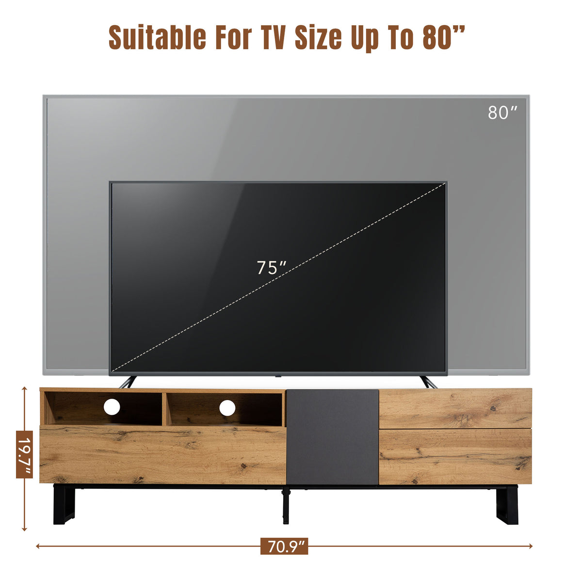 Anthony & Home Luxe Collection limited wood media console with grey accents, showcasing modern design and sleek storage space.