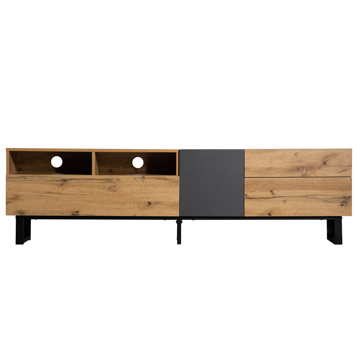 Anthony & Home Luxe Collection wood media console with grey accents, featuring sleek design and ample storage space.