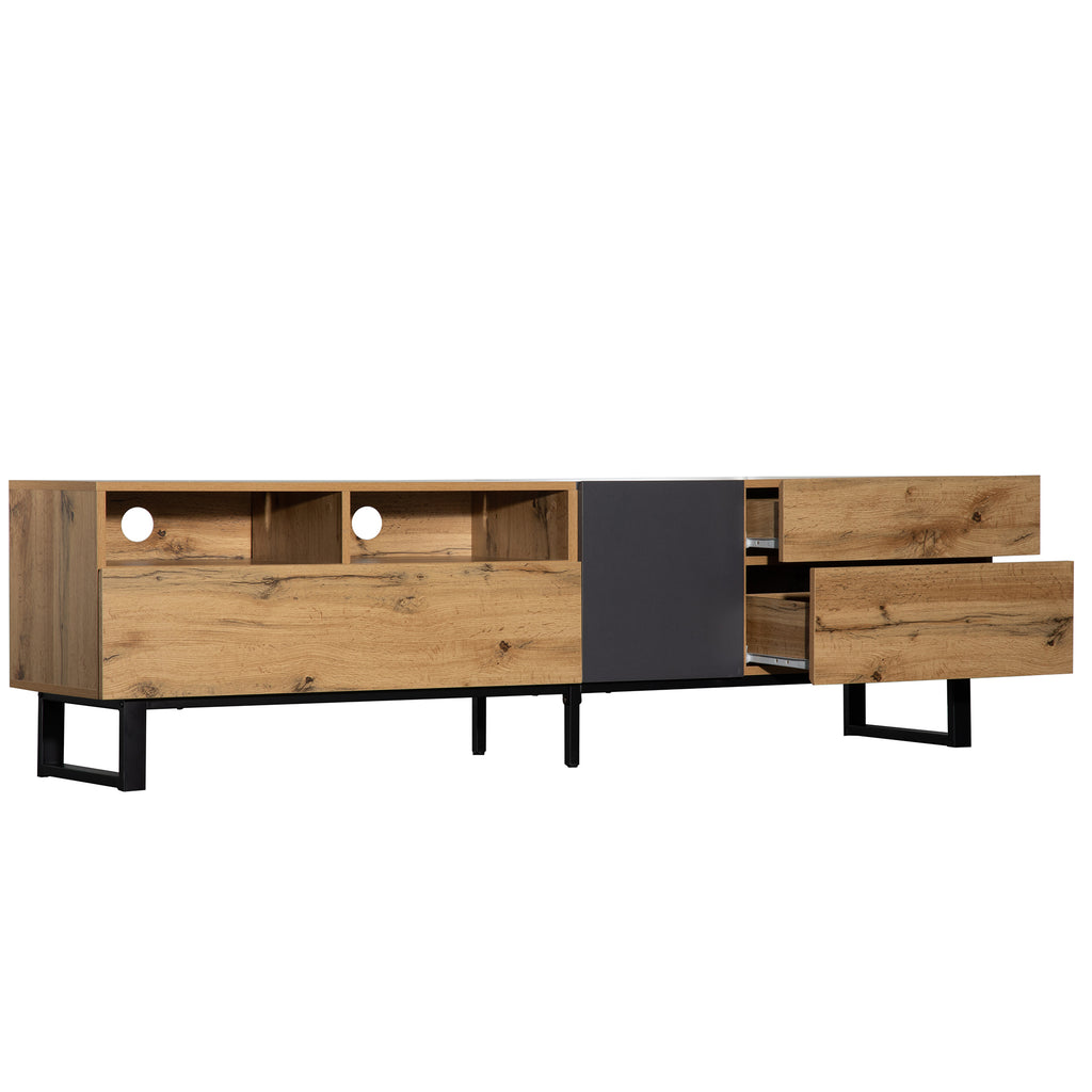 Luxury Anthony & Home Luxe Collection limited wood media console with grey accent, featuring sleek design and storage compartments.