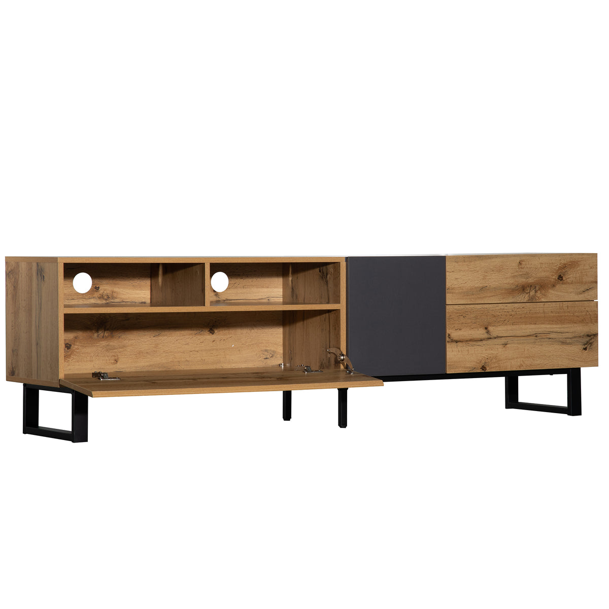 Anthony & Home Luxe Collection wood media console with grey accents, featuring modern design and ample storage space.