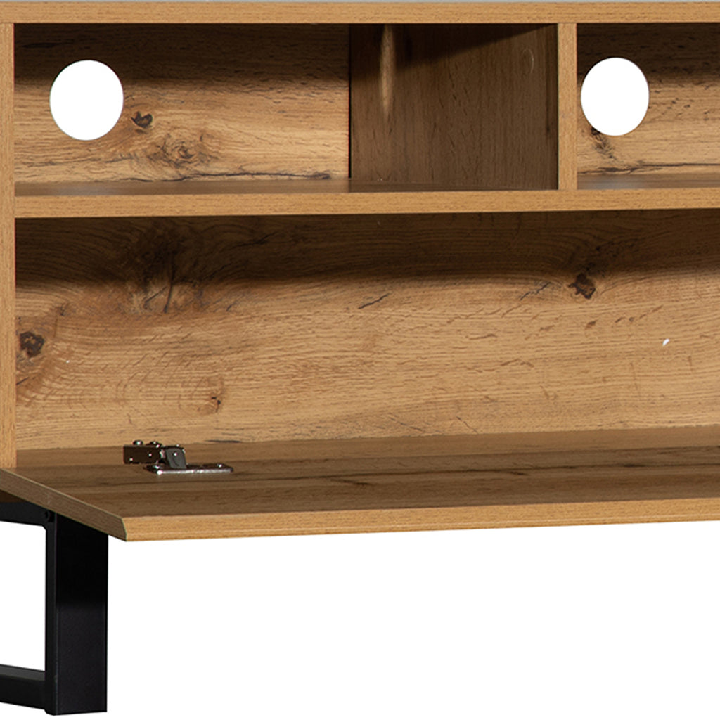 Anthony & Home Luxe Collection limited wood media console with grey accents, showcasing a modern design and spacious storage.