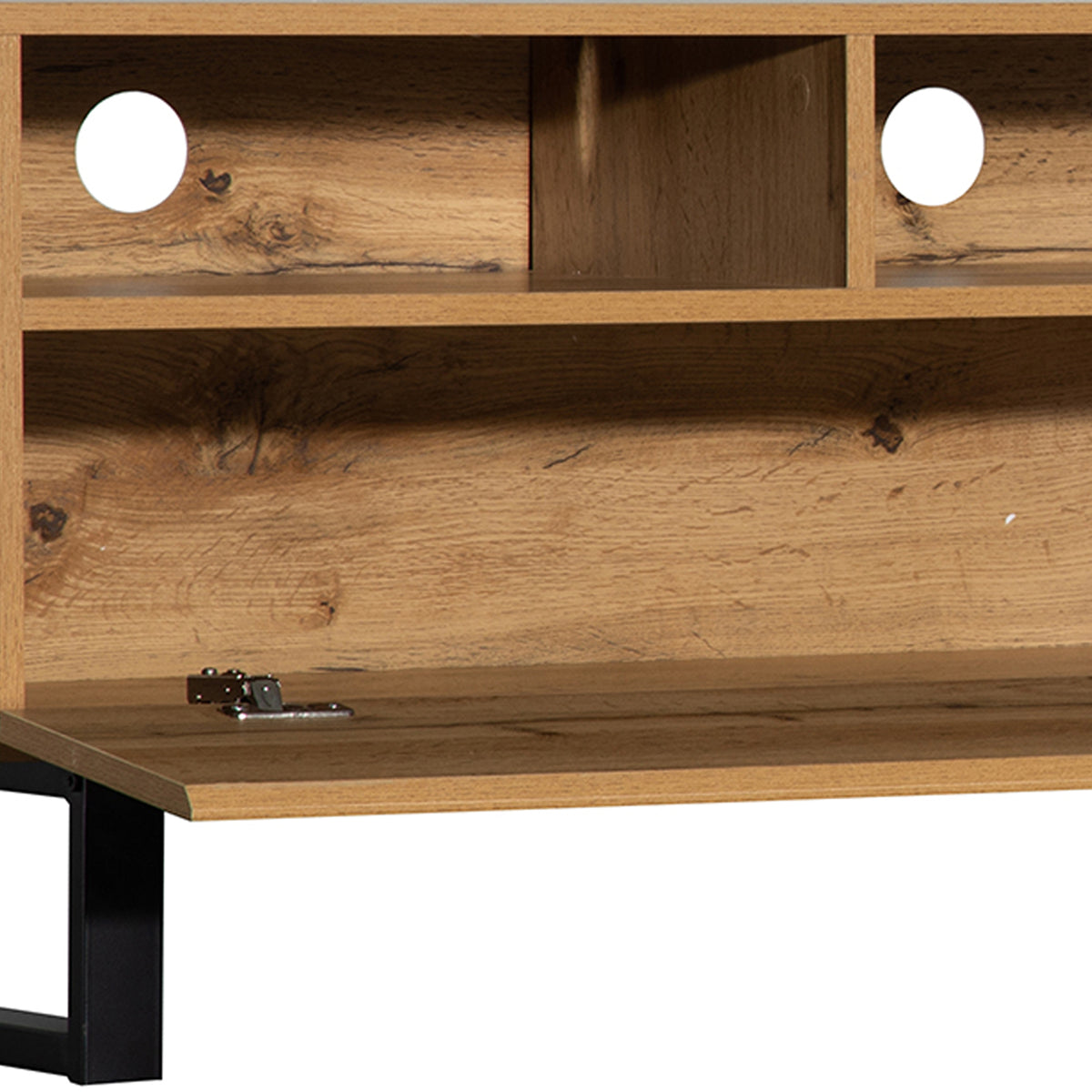 Anthony & Home Luxe Collection limited wood media console with grey accents, showcasing a modern design and spacious storage.