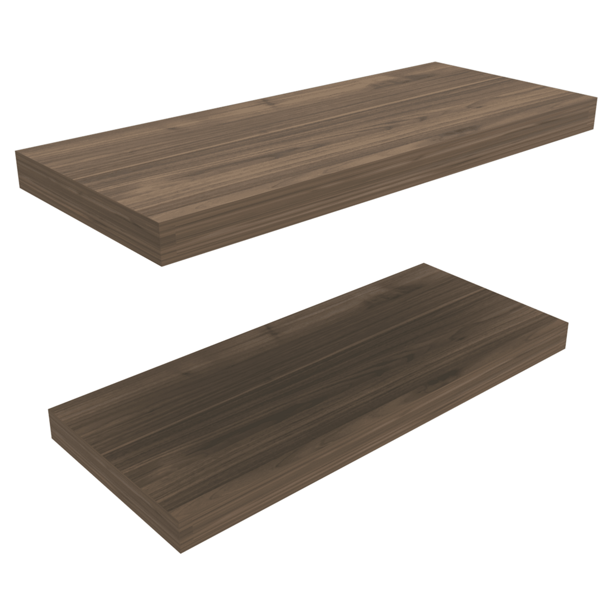 Mahogany two-shelf floating shelves from Anthony & Home Heritage Collection mounted on a wall for stylish storage.