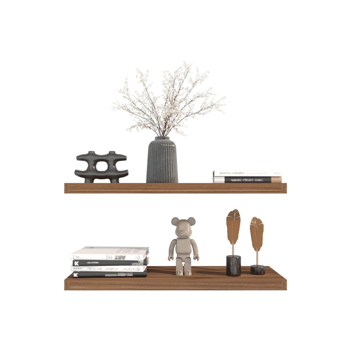 Mahogany floating shelves from Anthony & Home Heritage Collection, two-shelf wall-mounted storage with a warm, natural wood finish.