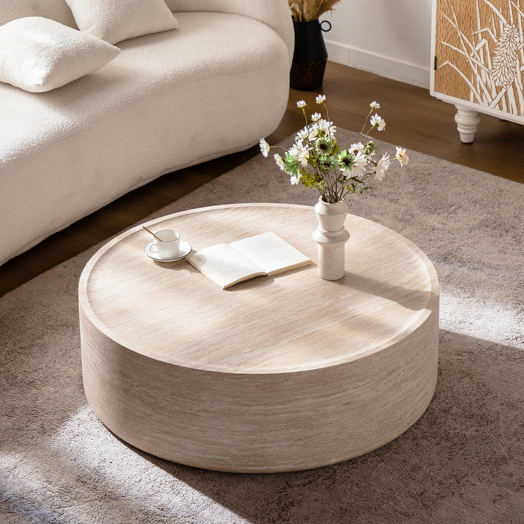 Mars Pattern Drum Coffee Table from Anthony & Home's Atelier Collection featuring a bold, artistic drum-shaped design with intricate pattern.