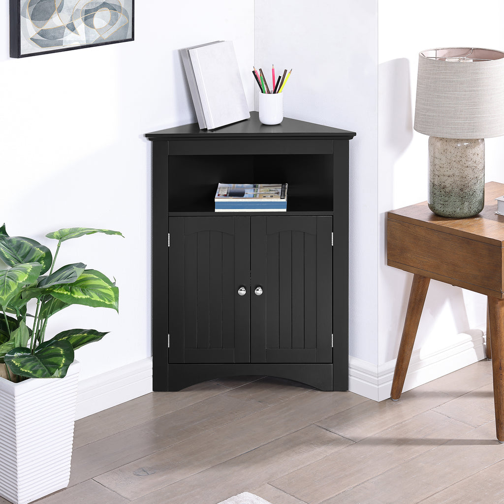 Matte black finish corner sideboard by Anthony & Home with sleek design and storage compartments.