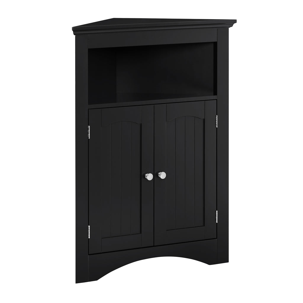 Matte black finish corner sideboard by Anthony & Home with sleek design and storage compartments.