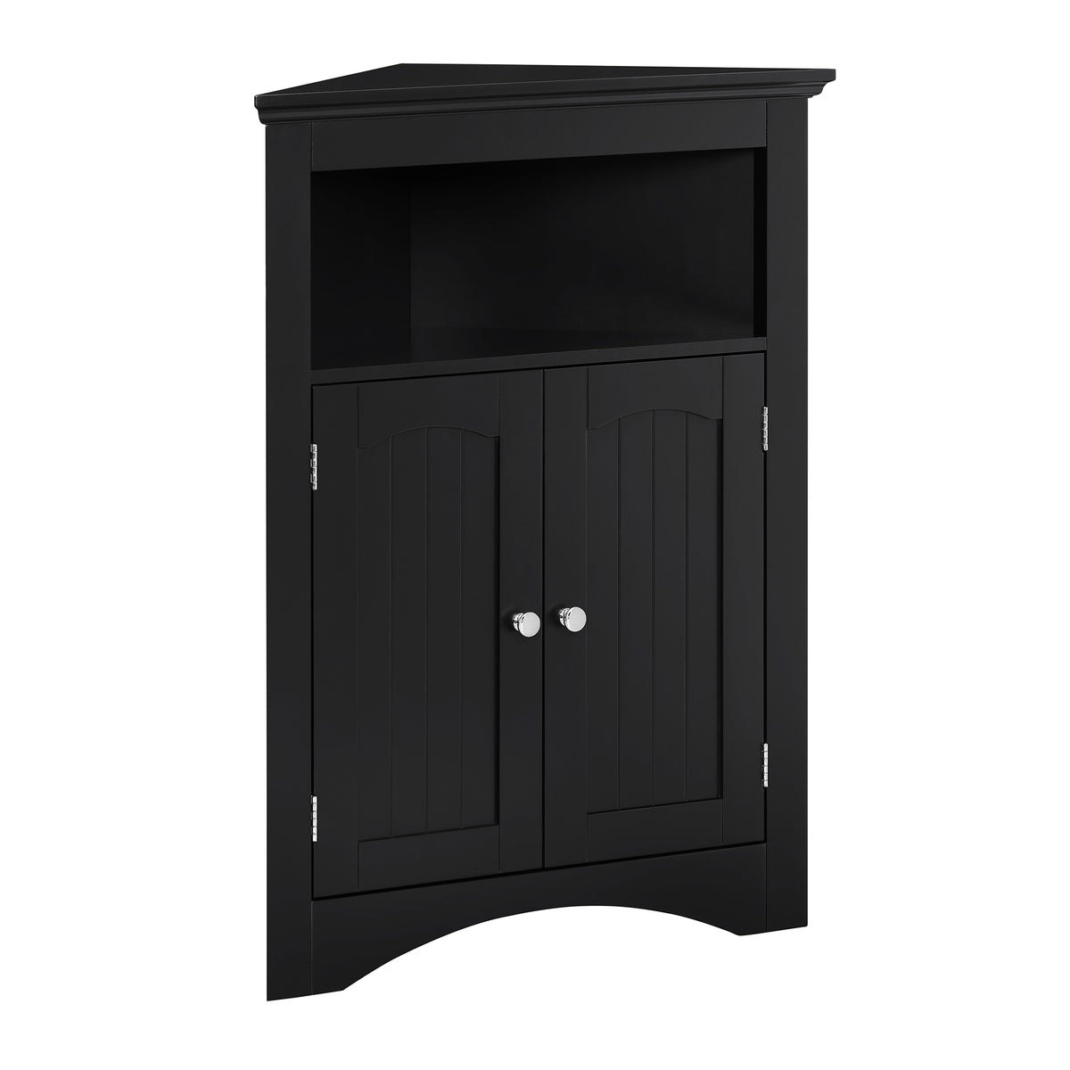 Matte black finish corner sideboard by Anthony & Home with sleek design and storage compartments.