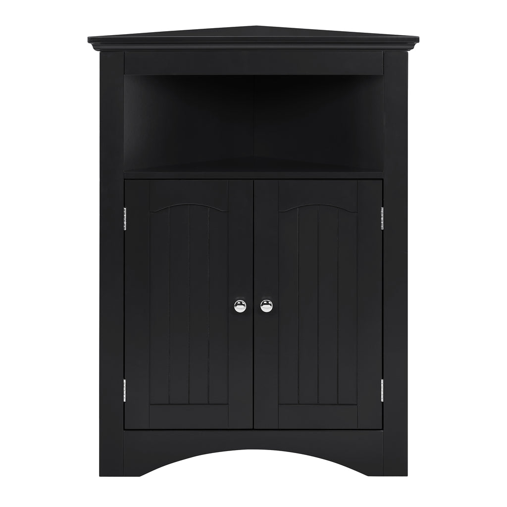 Matte black finish corner sideboard by Anthony & Home, featuring sleek design and storage space in a modern furniture piece.