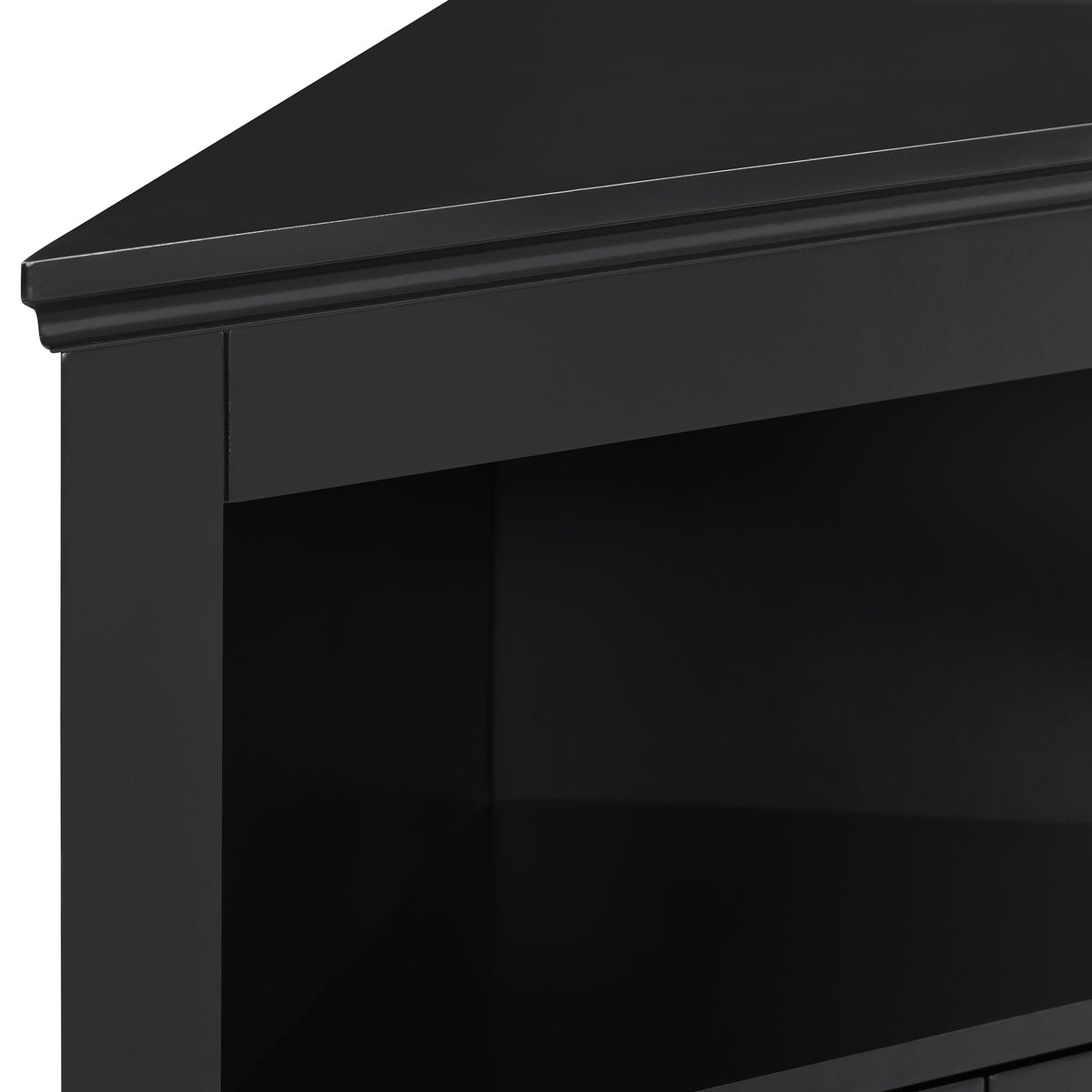 Matte black finish corner sideboard by Anthony & Home, featuring sleek design and spacious storage in a modern style.