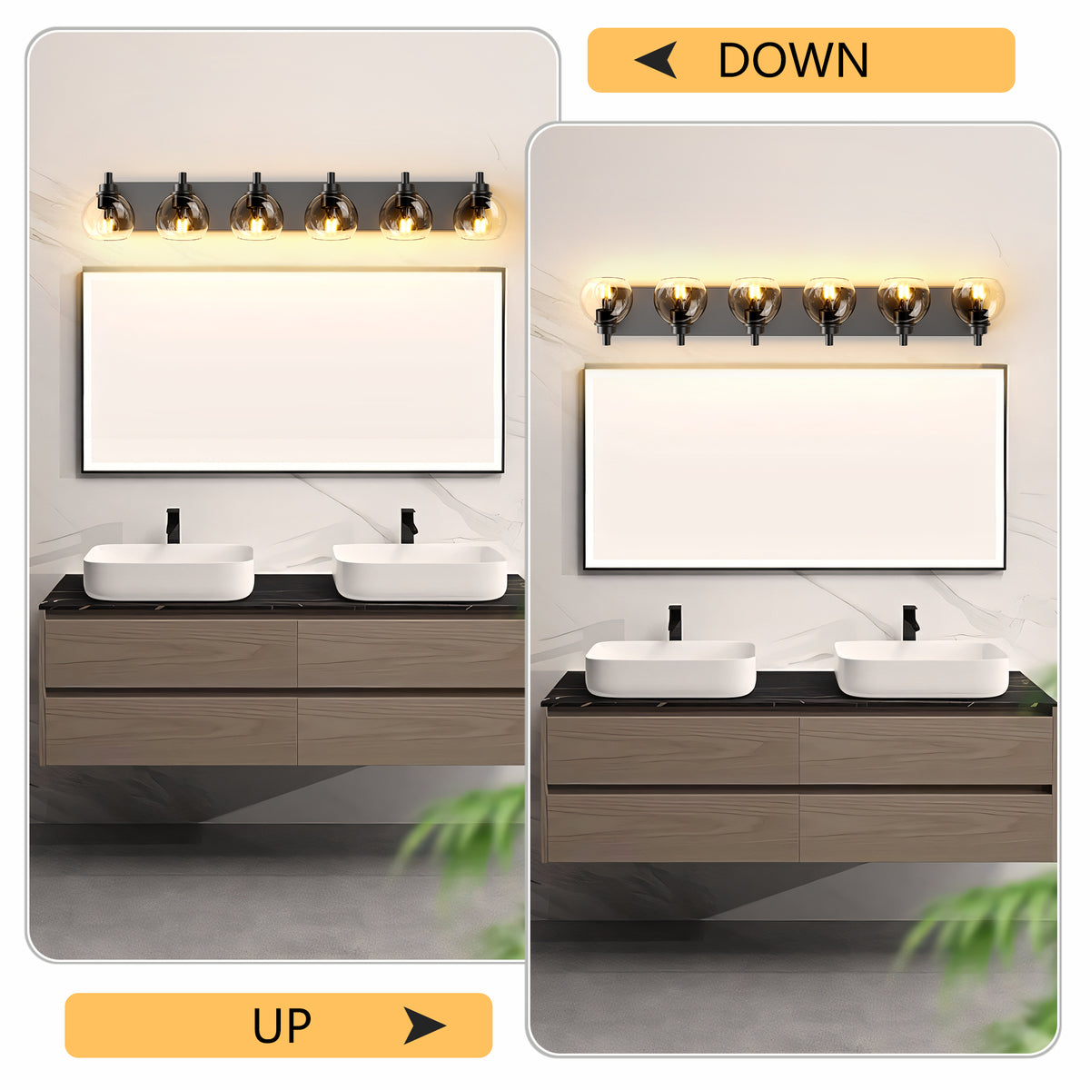 Matte black iron vanity light with glass shade by Anthony & Home, showcasing a sleek modern wall-mounted fixture.