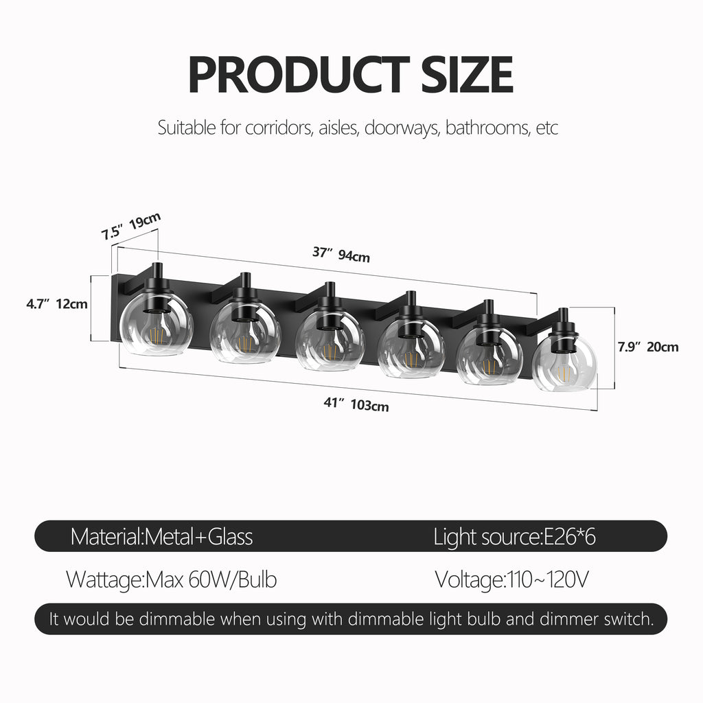 Matte black iron vanity light with glass shade by Anthony & Home, featuring a sleek modern design for bathroom or vanity decor.