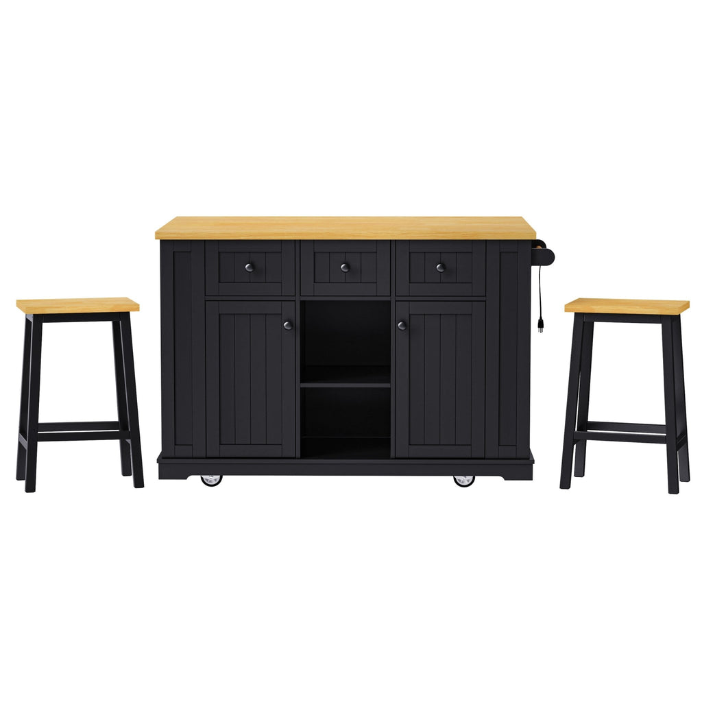 Matte black MDF kitchen island with power outlet, drop-leaf design and 53-inch size from Anthony & Home Studio Collection