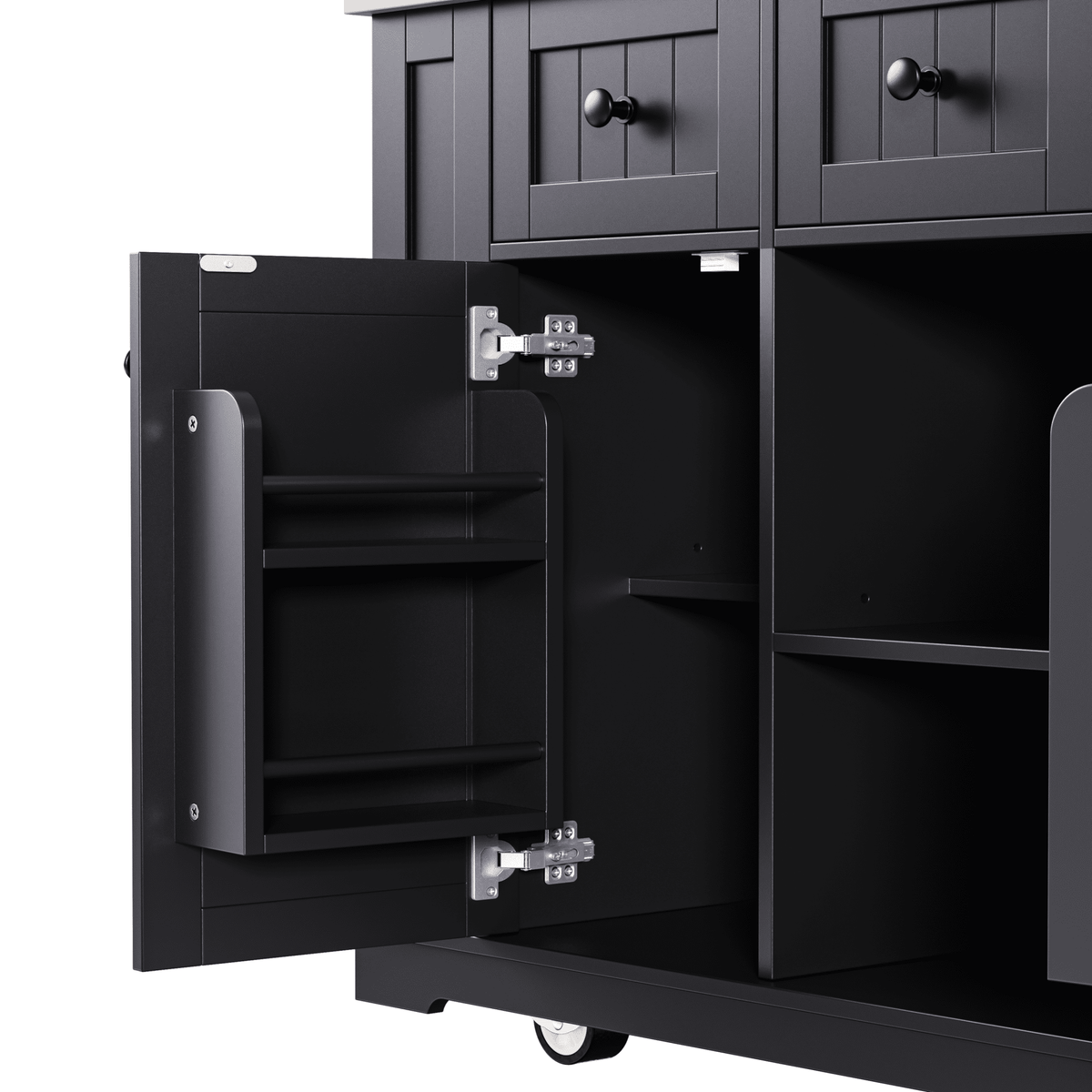 Matte black MDF kitchen island with power outlet and drop-leaf, 53-inch size from Anthony & Home Studio Collection