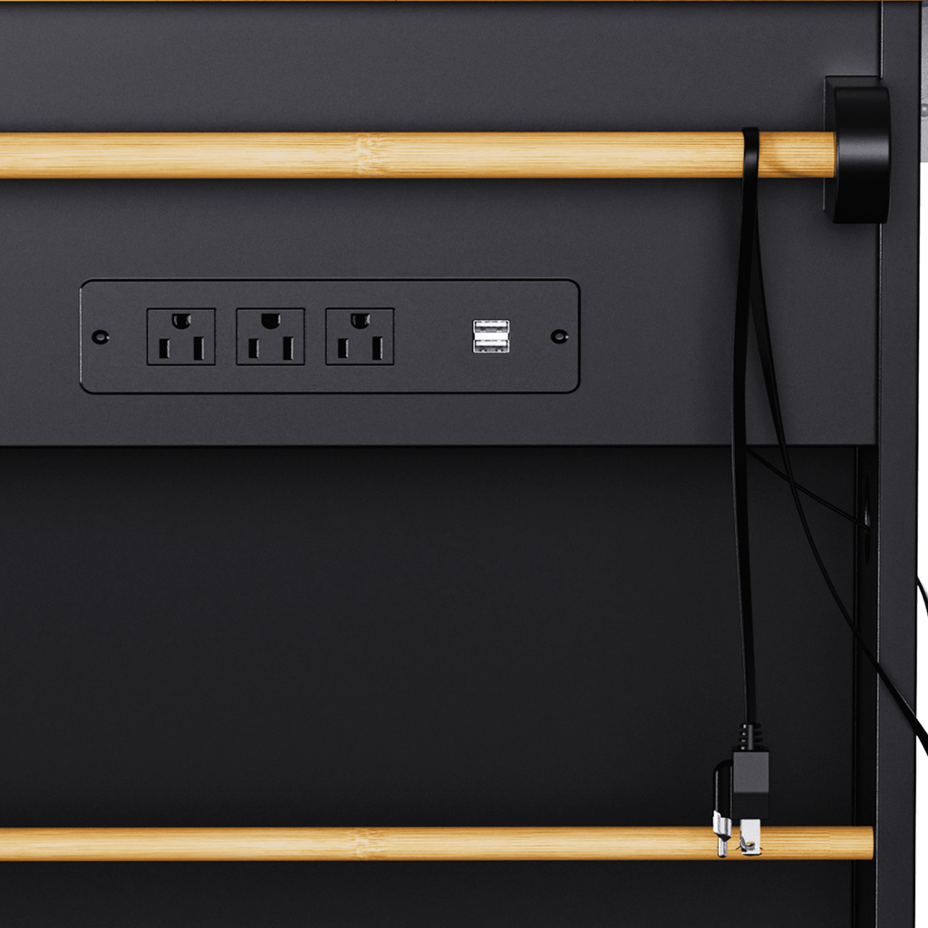 Matte black MDF kitchen island with power outlet, drop-leaf design, 53-inch size from Anthony & Home Studio Collection