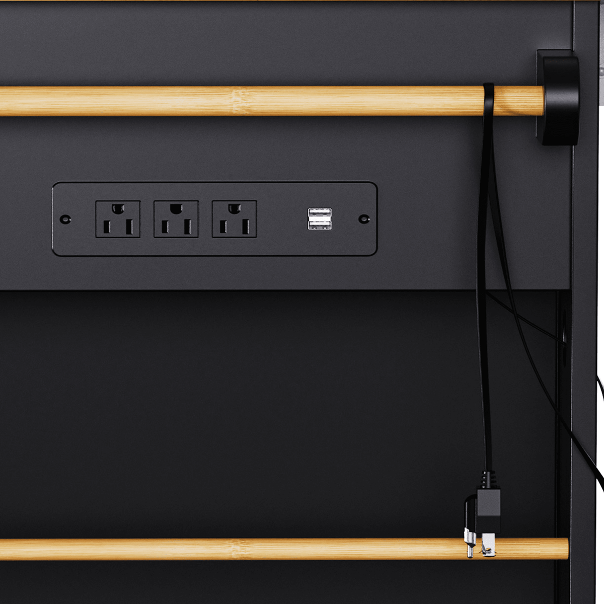 Matte black MDF kitchen island with power outlet, drop-leaf design, 53-inch size from Anthony & Home Studio Collection