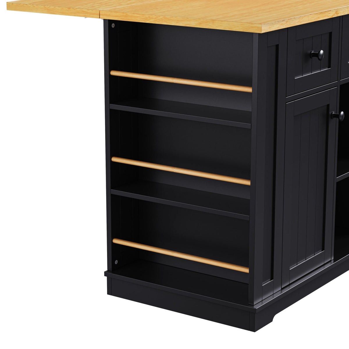Matte black MDF kitchen island with power outlet and drop-leaf, 53-inch Studio Collection by Anthony & Home, shown in modern kitchen setting.