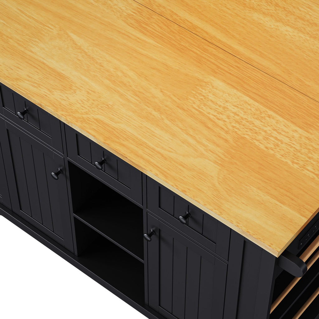 Matte black MDF kitchen island by Anthony & Home, 53-inch with power outlet and drop-leaf for versatile kitchen workspace.