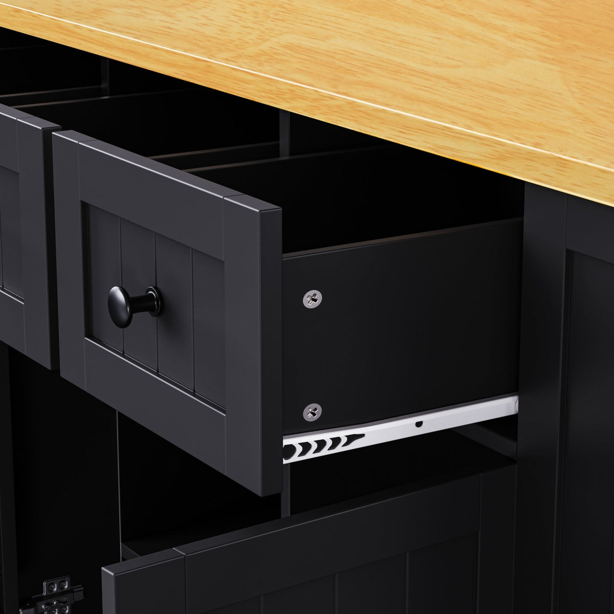 Matte black MDF kitchen island with power outlet, 53-inch size, drop-leaf design, part of Anthony & Home Studio Collection