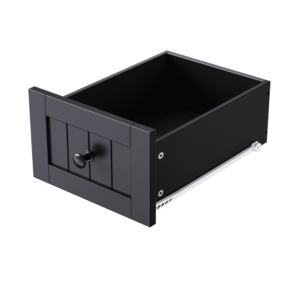 Matte black MDF kitchen island with power outlet and drop-leaf, 53-inch Studio Collection by Anthony & Home.