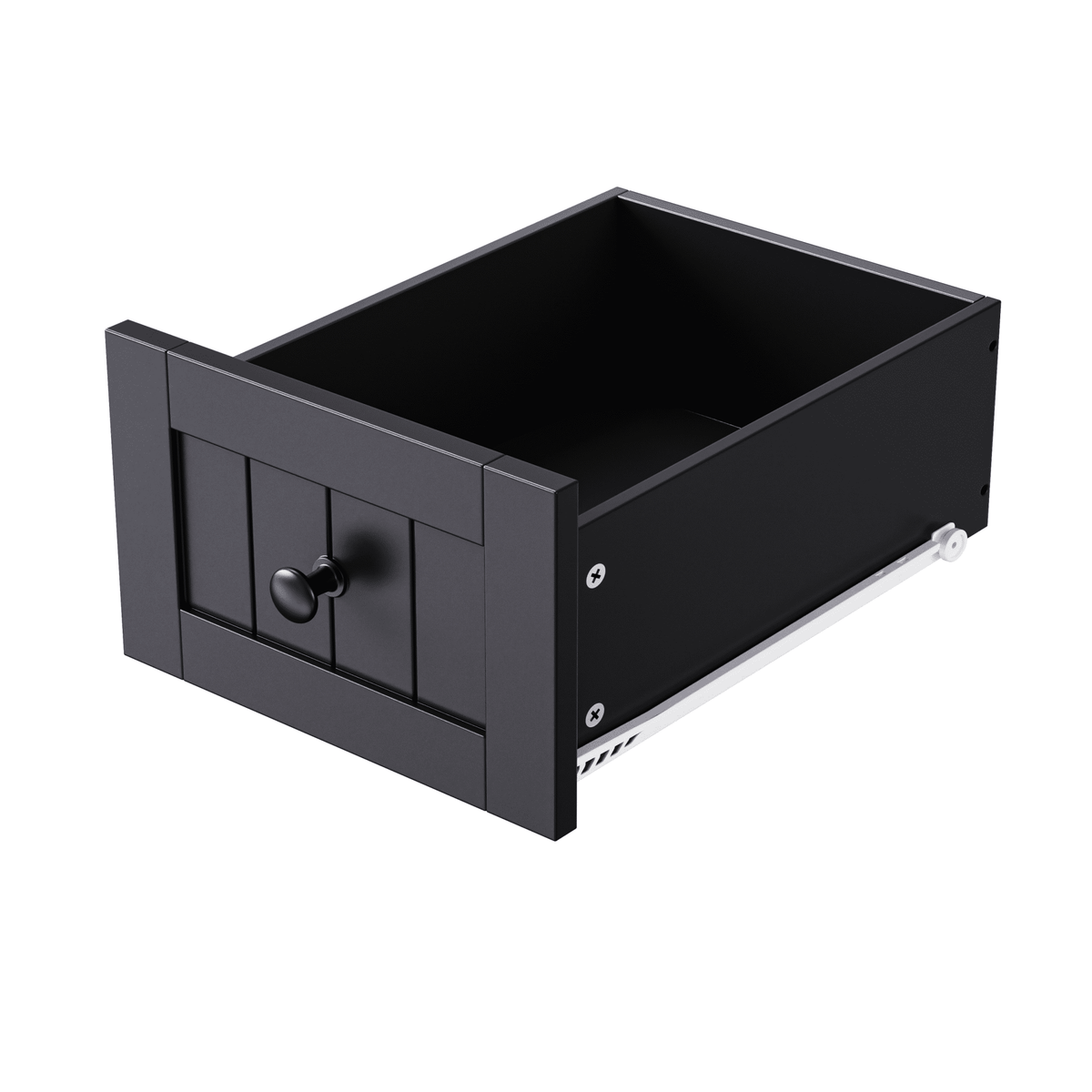 Matte black MDF kitchen island with power outlet and drop-leaf, 53-inch Studio Collection by Anthony & Home.