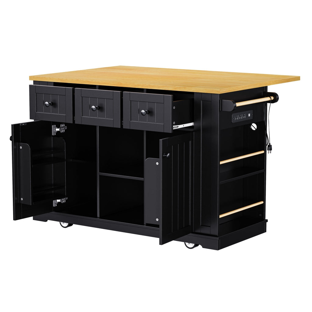 Matte black MDF kitchen island with power outlet, drop-leaf, 53-inch size, part of Anthony & Home Studio Collection