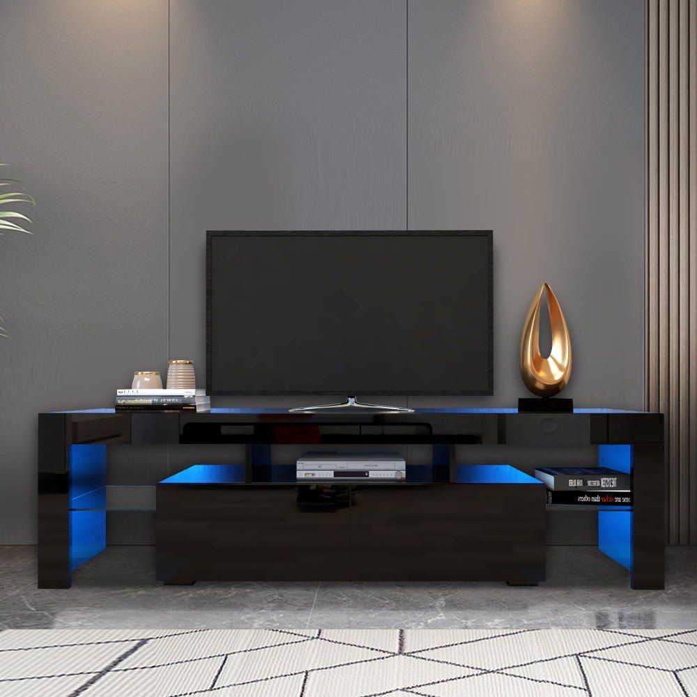 Matte black MDF TV console by Anthony & Home with sleek modern design and spacious storage compartments.